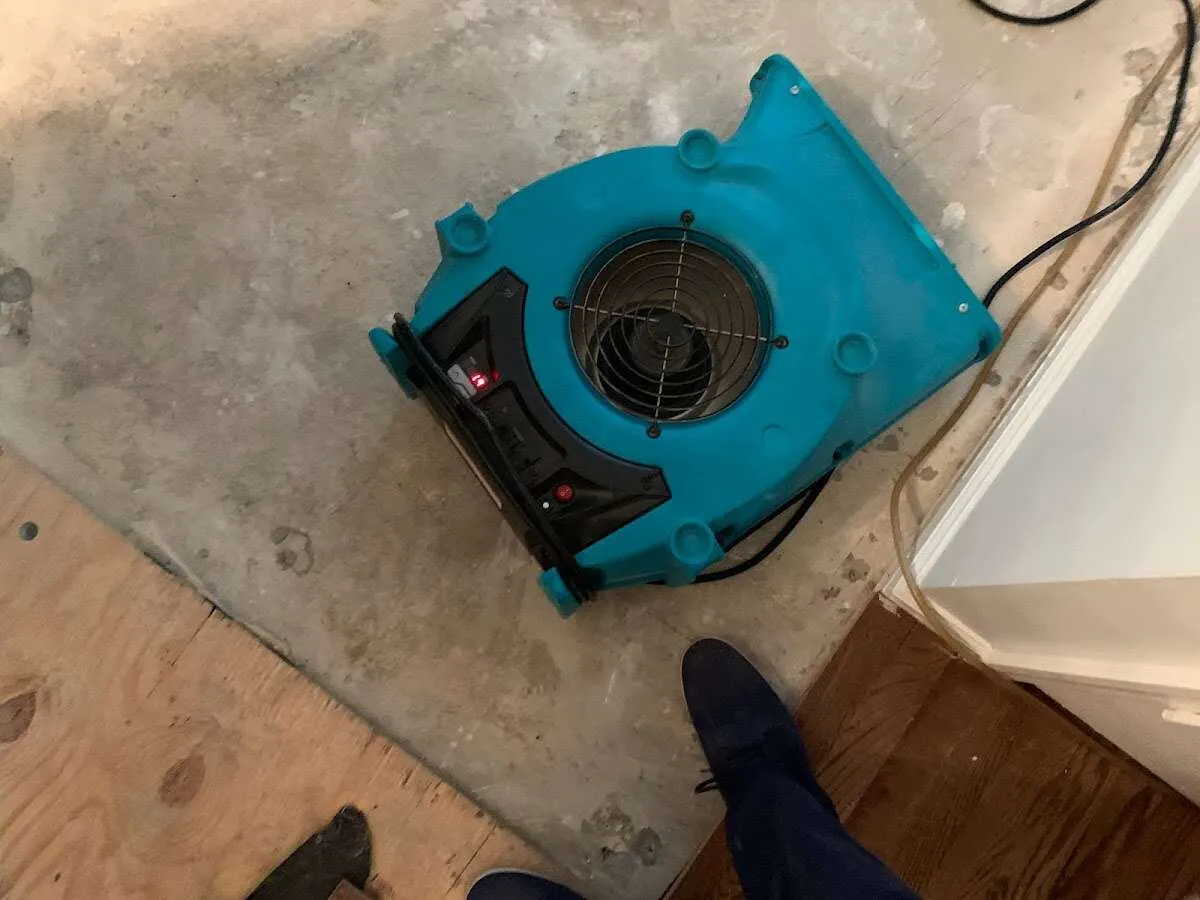 Air mover drying subfloor during Leak Detection & Repair in Willingboro